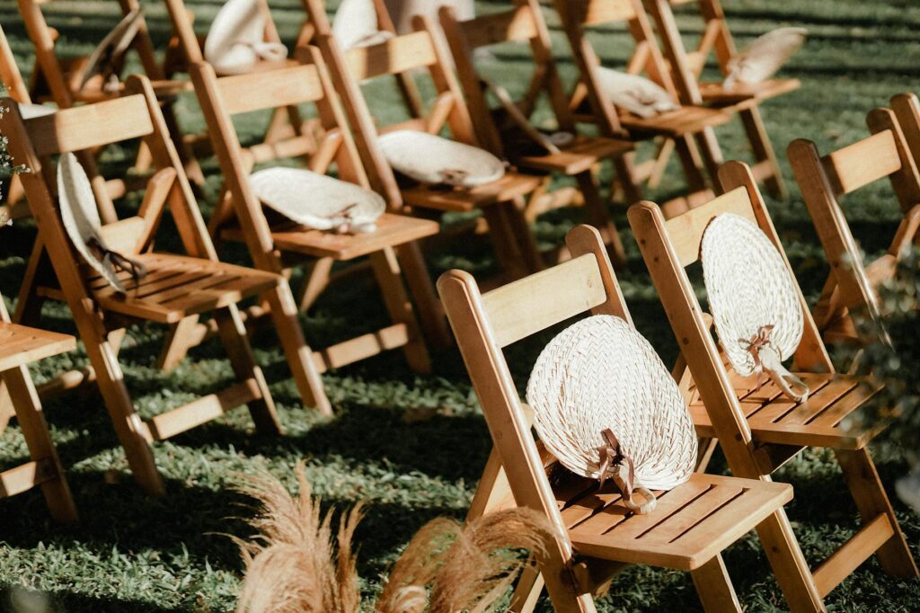 A beautiful outdoor wedding setup at a Las Vegas park with rustic decorations. — creative budget wedding ideas Las Vegas