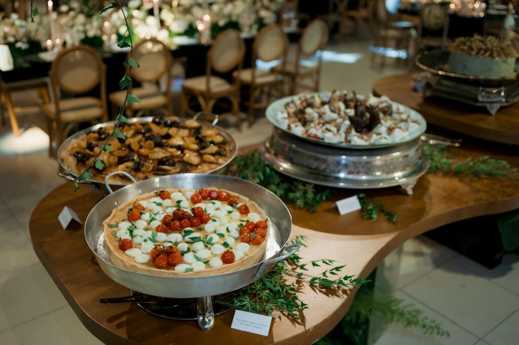 A beautifully arranged buffet table featuring budget-friendly wedding food options. — affordable catering Las Vegas wedd…