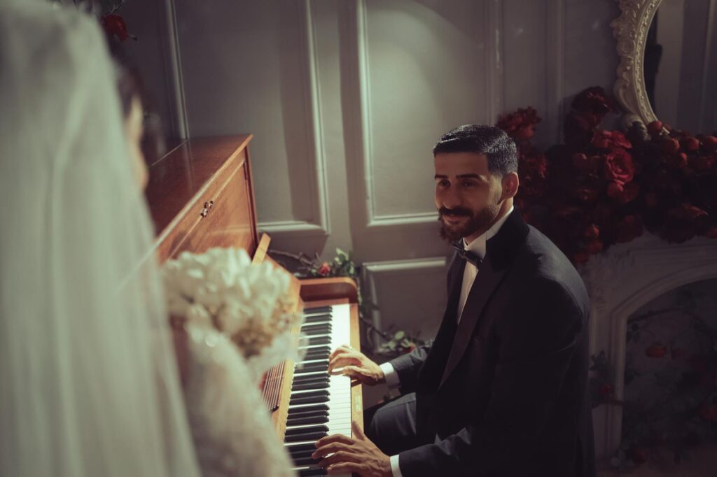 A beautifully arranged wedding ceremony with musicians playing romantic tunes. — casino wedding music