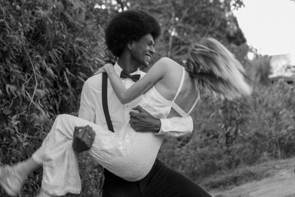 A candid moment of a couple celebrating their spontaneous wedding. — last-minute casino wedding Las Vegas