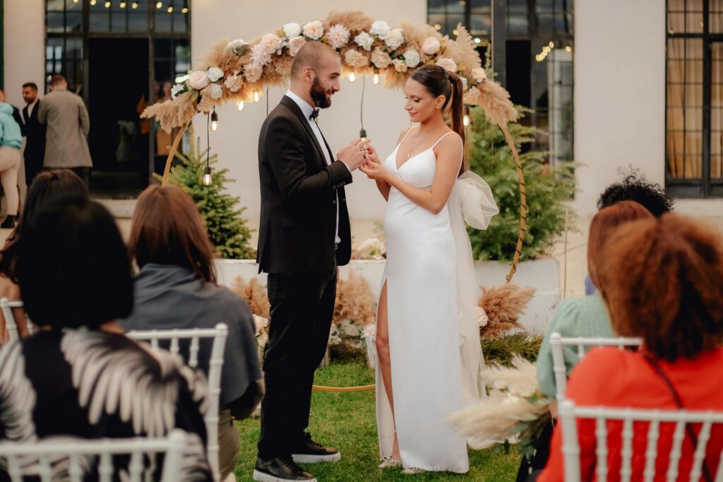 A couple exchanging vows at a casino wedding ceremony. — Las Vegas casino wedding ceremony