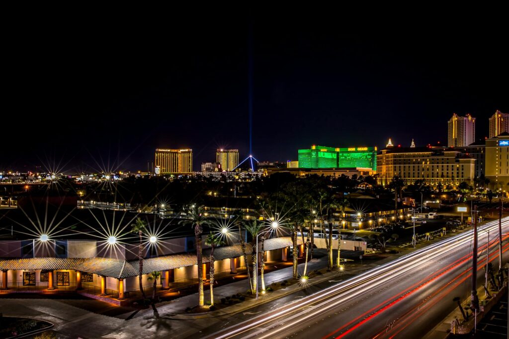 A cozy winter wedding scene with holiday lights and decorations in a Las Vegas hotel. — best times to get married Las Vegas