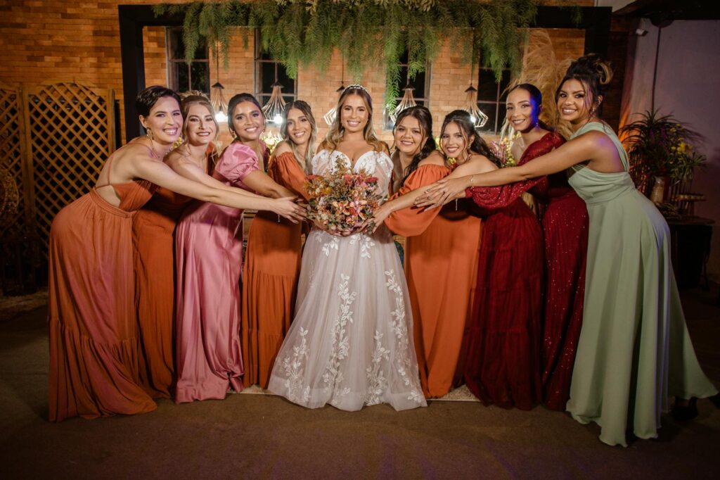 A group of bridesmaids in stylish but budget-friendly dresses — cheap wedding dresses Las Vegas