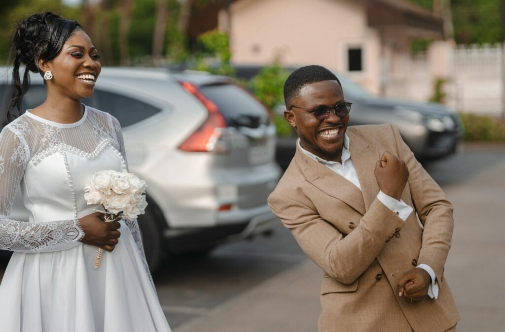 A happy bride and groom with their affordable wedding vendors. — affordable wedding vendors Las Vegas