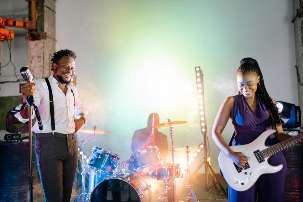 A local band performing at a wedding, showcasing live music in a vibrant setting. — affordable wedding entertainment Las…