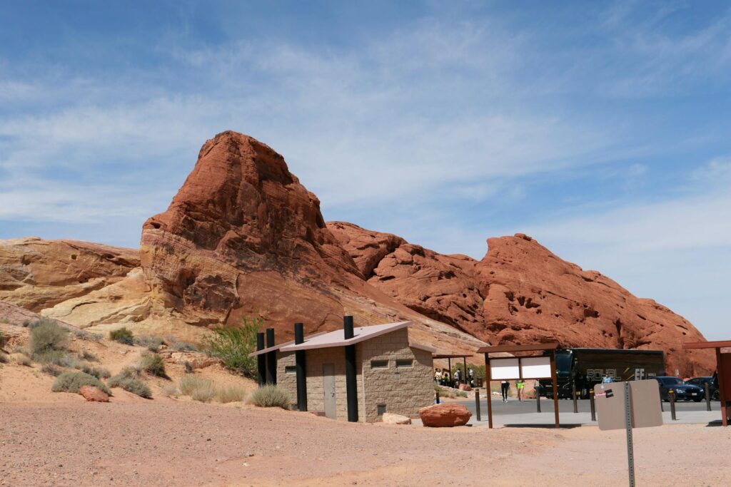 A panoramic shot of the Valley of Fire State Park, emphasizing its stunning red rock formations. — affordable wedding ve…