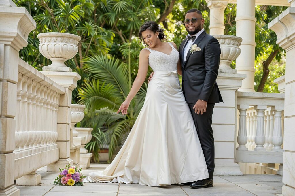 A stylish couple in formal wedding attire at a Las Vegas casino wedding venue. — casino wedding dress code