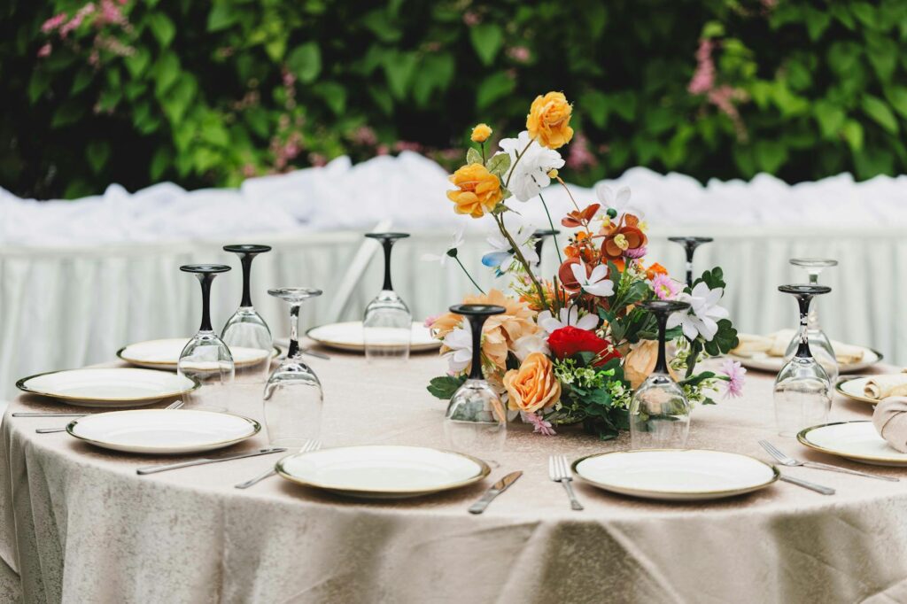 A table set for a wedding reception featuring affordable package options — wedding packages Las Vegas