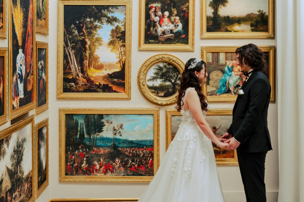A unique indoor wedding venue, such as an art gallery filled with colorful art. — creative budget wedding ideas Las Vegas