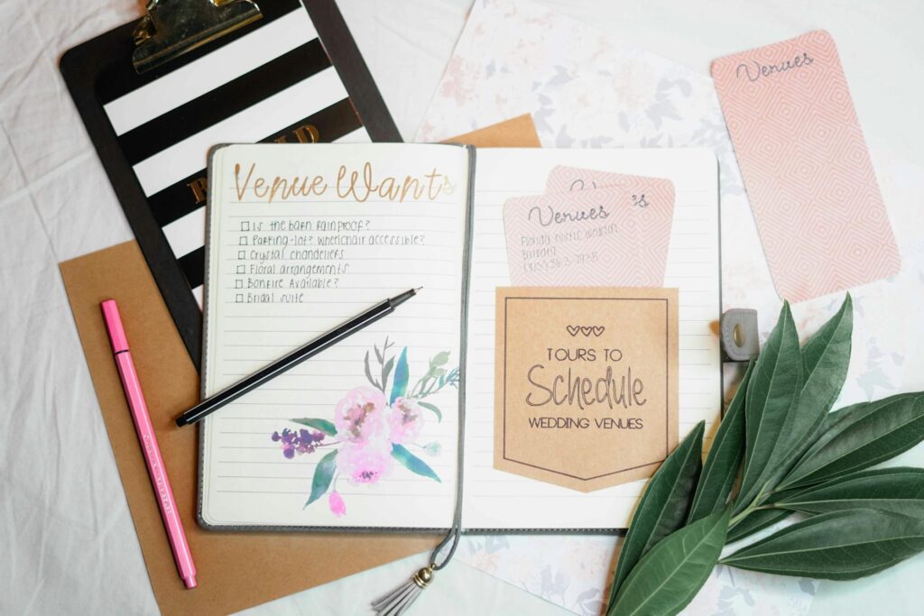 An elopement checklist laid out with wedding planning essentials. — elopement planning Las Vegas