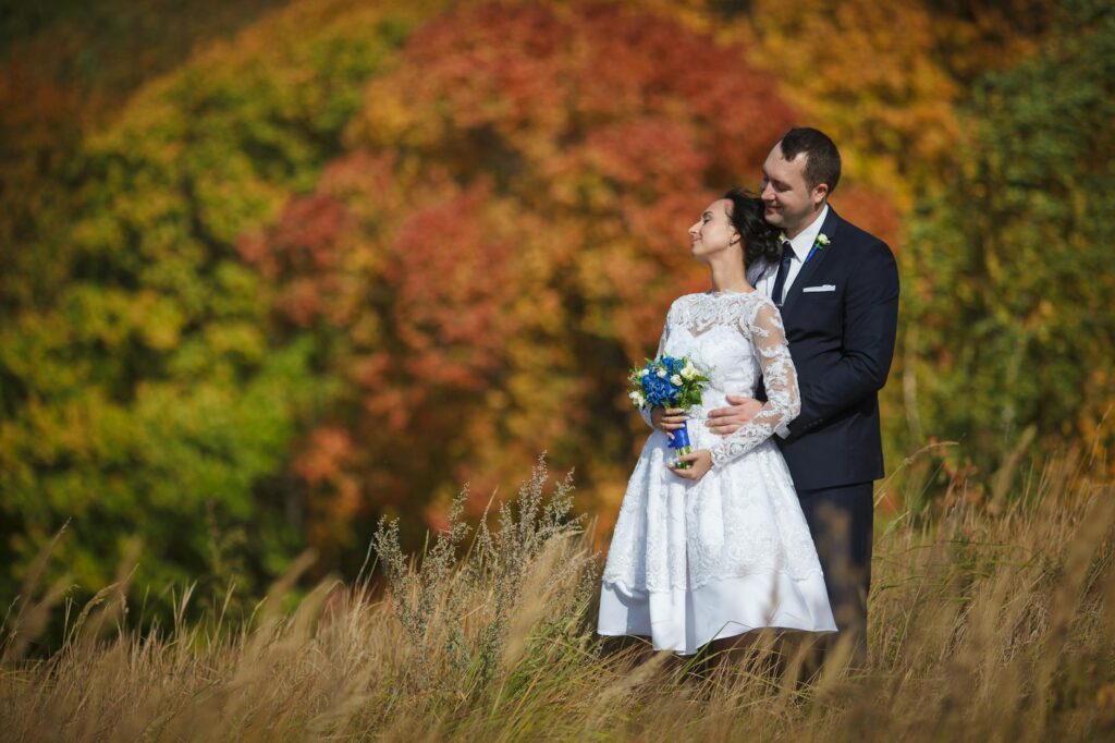 An outdoor fall wedding in Las Vegas showcasing the beautiful autumn colors. — best time to get married Las Vegas