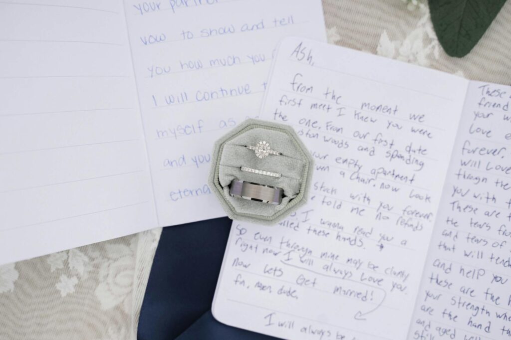 Close-up of personalized wedding vows written on decorative paper. — beach wedding ceremony ideas Las Vegas