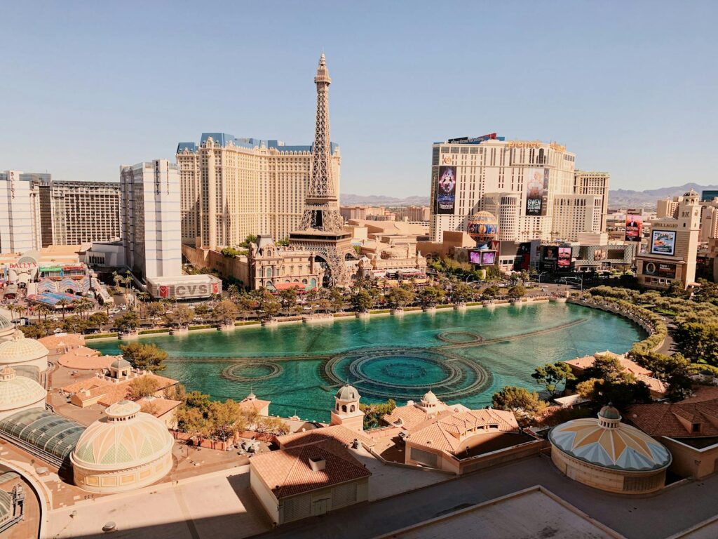 Couples exploring wedding venues on the famous Las Vegas Strip. — Las Vegas wedding planning checklist