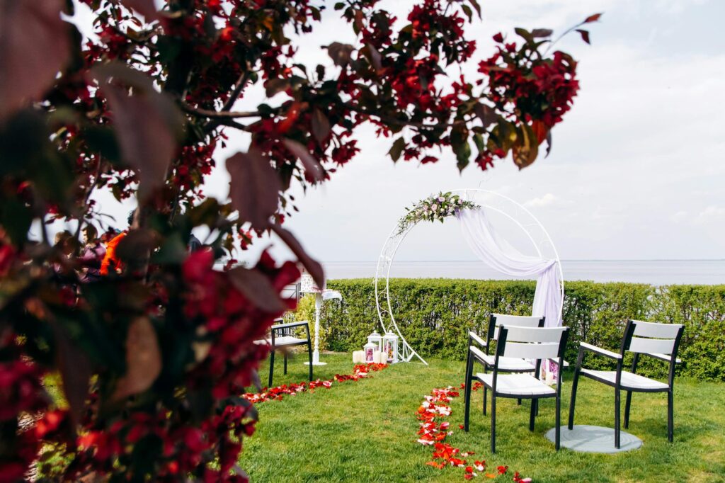 A beautiful Las Vegas wedding venue set up for a ceremony, showcasing the wedding concierge benefits in action.