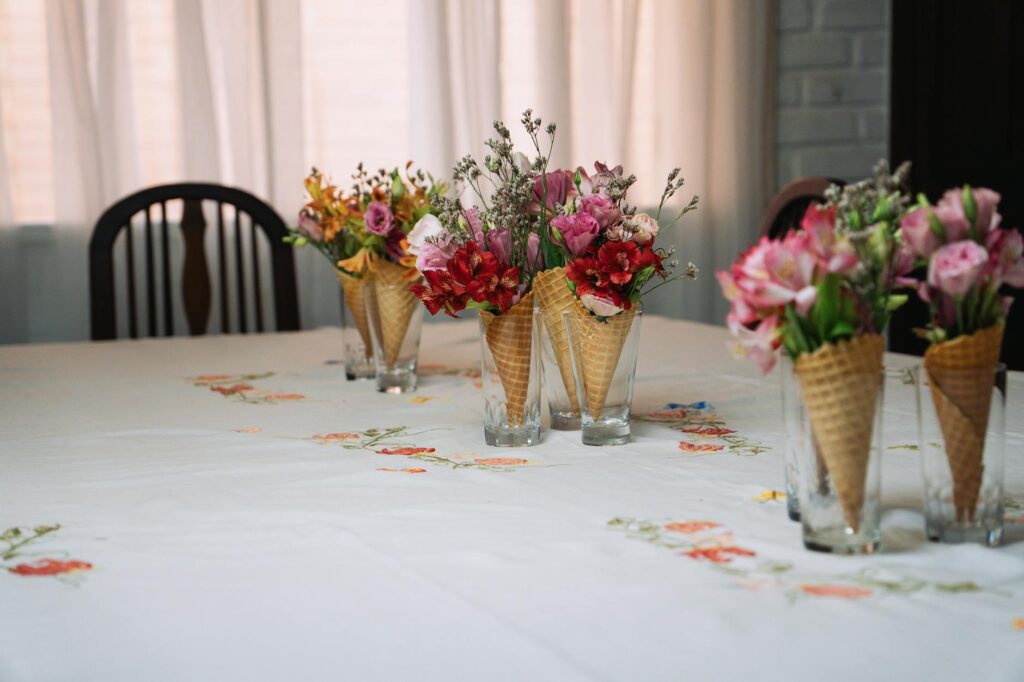 A beautifully arranged DIY wedding centerpiece featuring local flowers. — DIY wedding decor Las Vegas