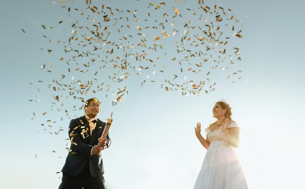 A bride and groom capturing a moment with a Las Vegas skyline in the background — Las Vegas elopement guide
