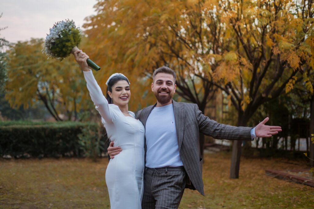 A couple happily applying for a marriage license in Las Vegas. — Las Vegas marriage license guide