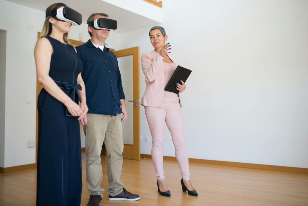 A couple using virtual reality for a venue tour during their wedding planning. — Las Vegas wedding trends 2026