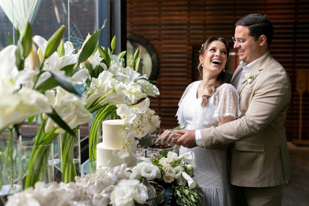 A joyful couple celebrating their elopement with a small reception — Las Vegas elopement packages