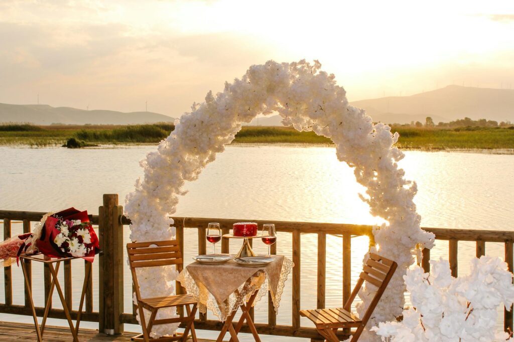 A romantic dinner setup for two after a Las Vegas elopement. — elopement planning Las Vegas