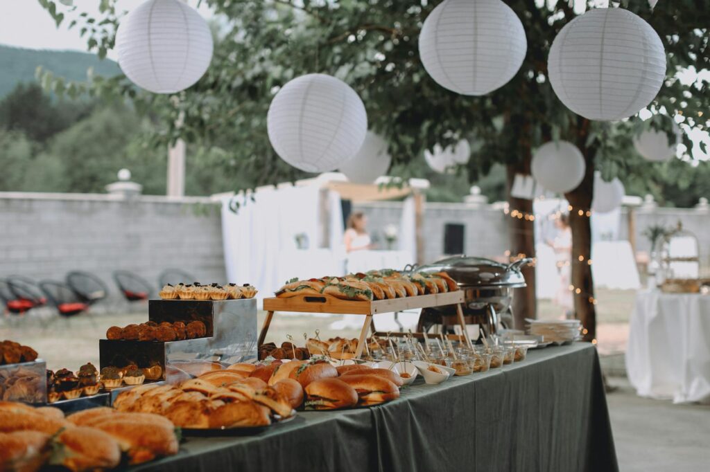 A table filled with affordable catering options for a wedding reception — Las Vegas wedding budget