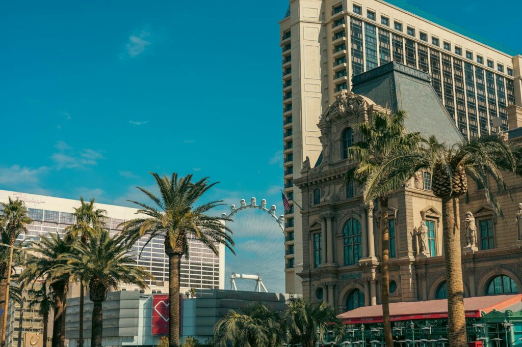 A vibrant summer wedding ceremony by the Las Vegas Strip — best time to get married Las Vegas
