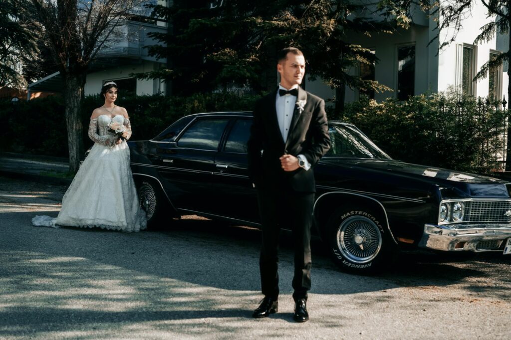 A vintage-themed wedding setup with elegant décor and classic attire. — unique wedding themes Las Vegas