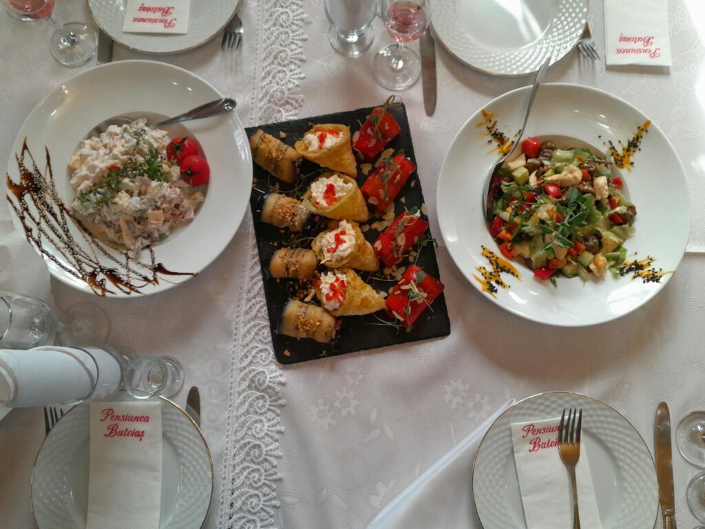 An array of local dishes beautifully presented at a wedding reception. — Las Vegas wedding local culture