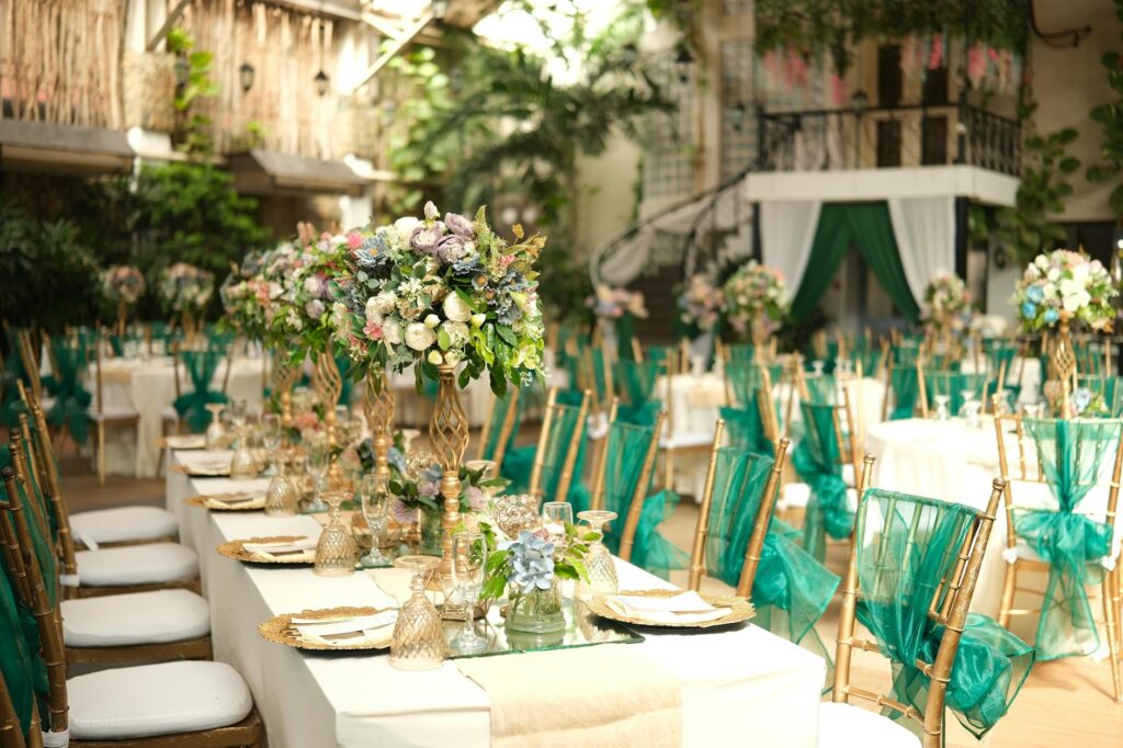 An elegant Las Vegas wedding setup showcasing decorations and venue. — questions for wedding planner Las Vegas
