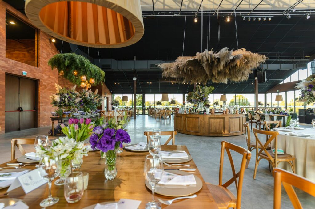 An elegant wedding reception setup showcasing rustic and modern decor elements. — Las Vegas wedding trends 2026