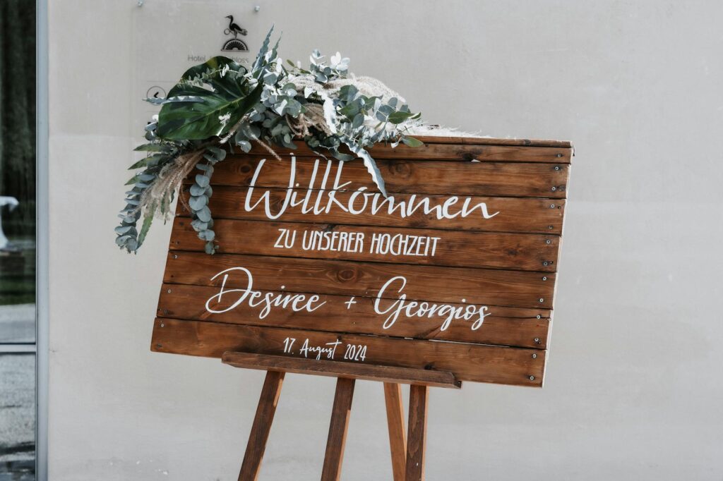 DIY wedding signage crafted from rustic wood and elegant calligraphy. — DIY wedding decor Las Vegas