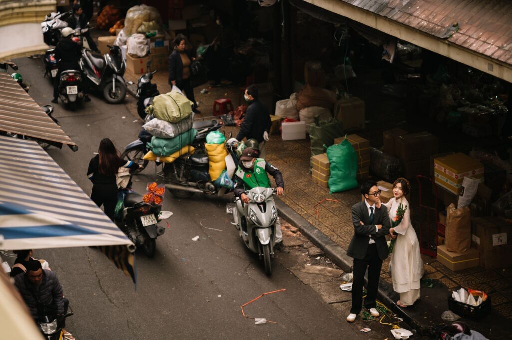 A busy wedding day scene with vendors coordinating at a Las Vegas wedding, highlighting logistical planning. — questions…