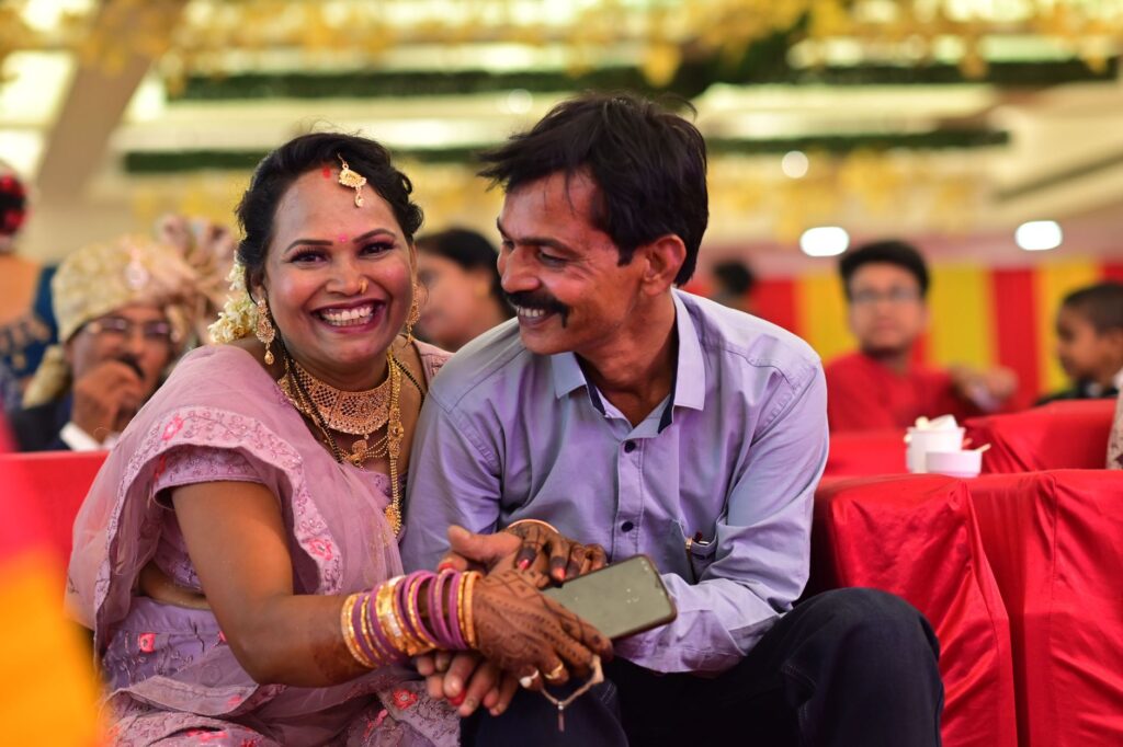 A candid moment of laughter between the couple during their ceremony, reflecting the joy of the occasion. — Las Vegas we…