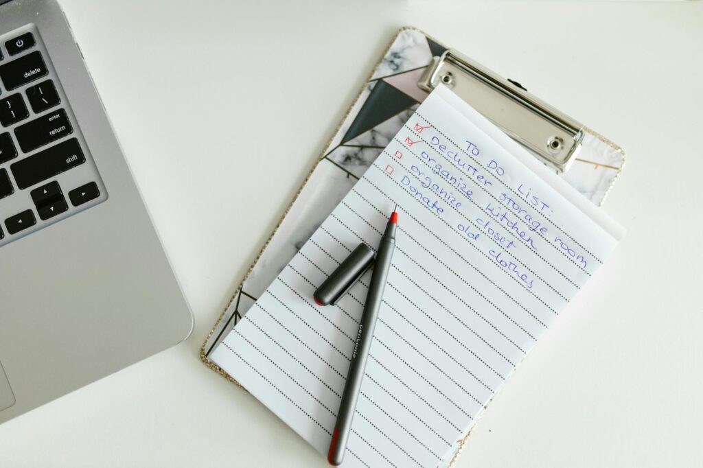 A checklist on a clipboard with the Las Vegas skyline in the background, emphasizing organization. — las vegas wedding p…