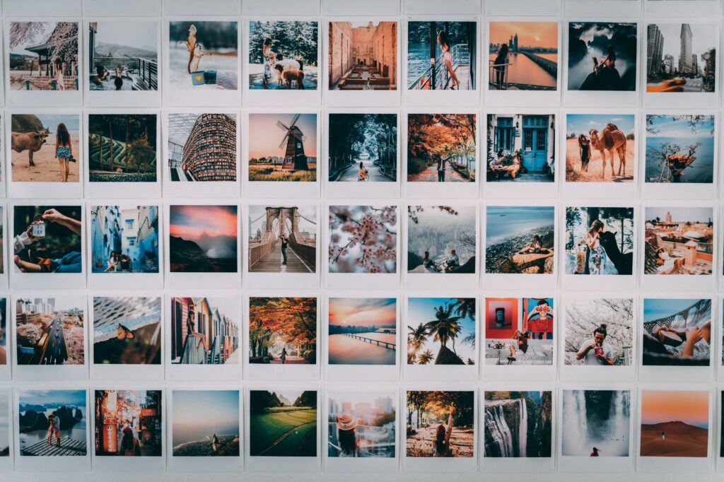 A collage of different photography styles used by Las Vegas wedding photographers, displaying diverse couples and settings.