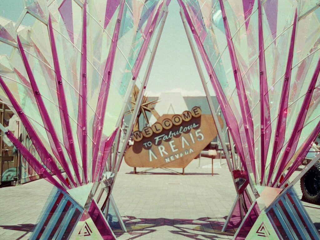 A couple celebrating their wedding with a vibrant Las Vegas backdrop. — Las Vegas wedding venues