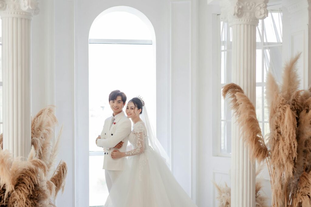 A couple enjoying a modern minimalist wedding in a chic venue. — Las Vegas wedding trends 2026