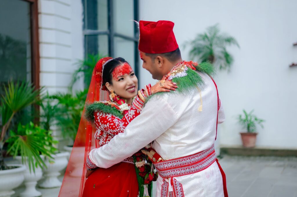 A couple in traditional attire celebrating their cultural heritage at a Las Vegas wedding. — Las Vegas wedding culture