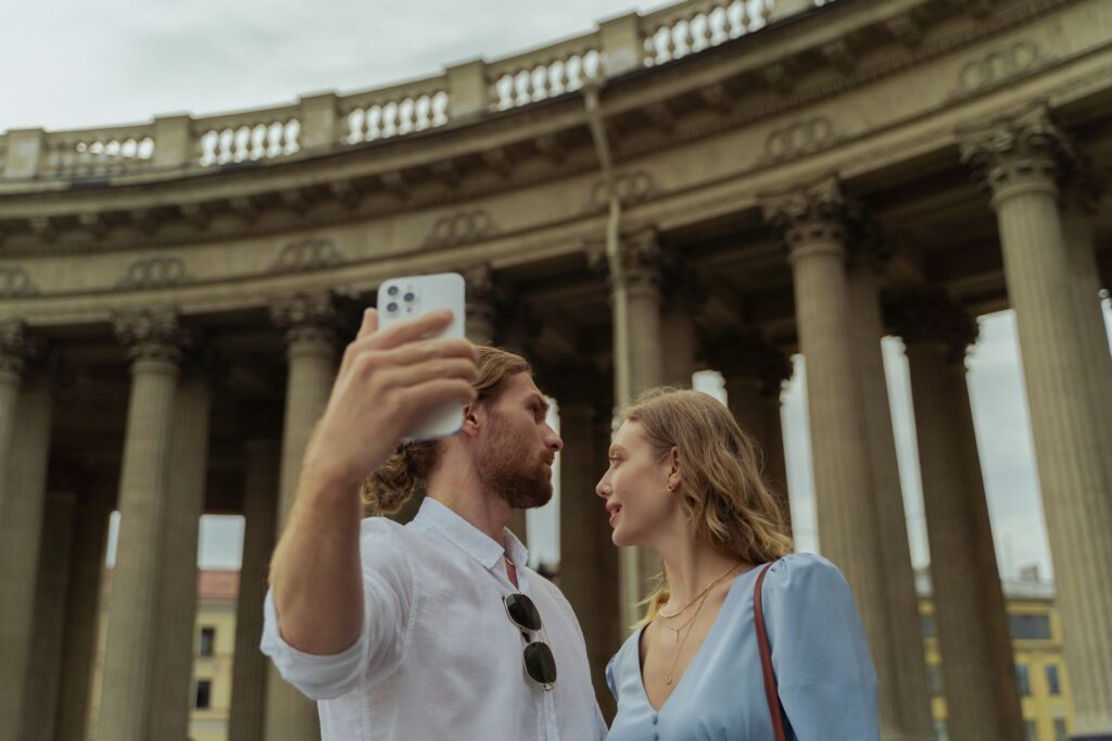 A couple posing in front of a famous Las Vegas landmark. — Las Vegas wedding photographers