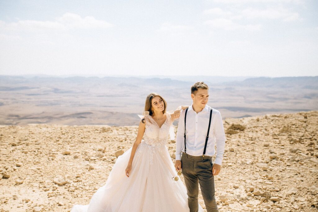 A couple touring a unique wedding venue in Las Vegas, discussing options. — wedding venue Las Vegas