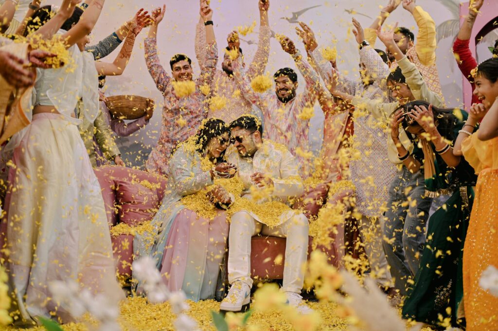 A diverse group of couples celebrating their cultural wedding traditions in Las Vegas. — Las Vegas wedding traditions