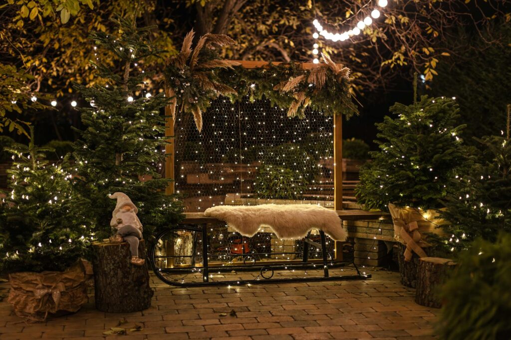 A magical winter wedding setup with twinkling lights and elegant decor. — Las Vegas wedding trends 2026