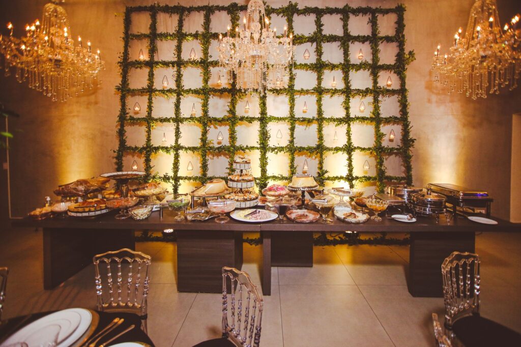A photo of a buffet-style reception that looks elegant yet affordable. — save money Las Vegas wedding