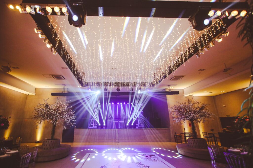 A stunning Las Vegas wedding venue setup with lights and decorations. — choosing wedding planner Las Vegas