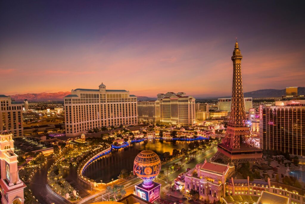 A stunning sunset view of the Las Vegas Strip, perfect for elopement photos. — Las Vegas elopement