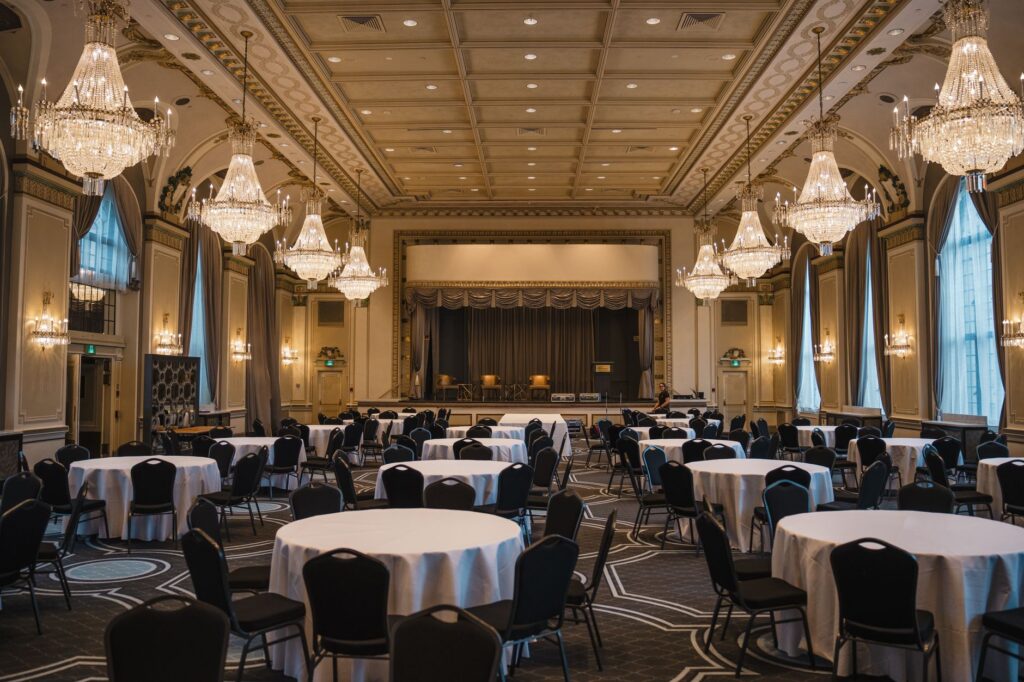 An elegant ballroom inside a popular Las Vegas hotel venue. — choosing wedding venue Las Vegas