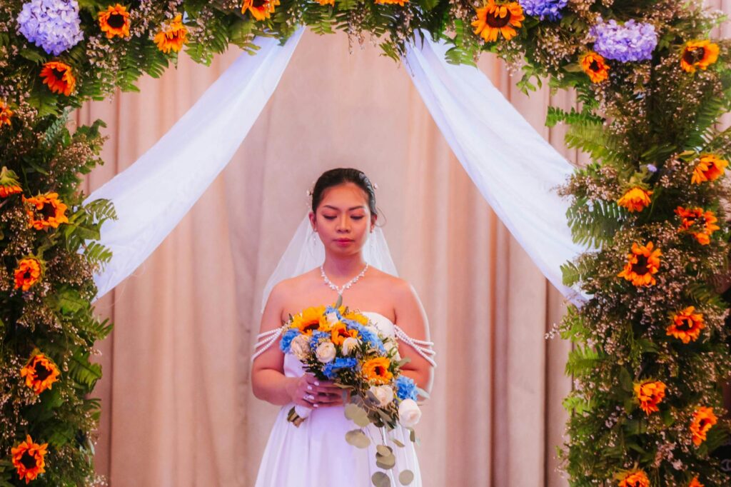 An elegant bridal portrait taken in a beautifully decorated Las Vegas wedding venue. — Las Vegas wedding photographers