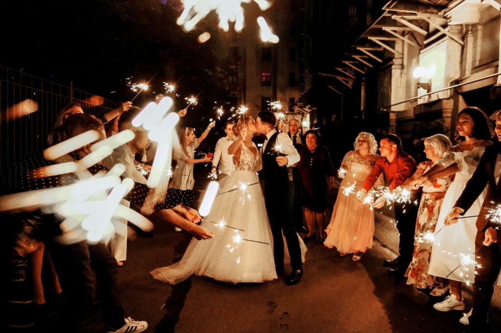 Couples enjoying a budget-friendly wedding celebration with friends and family. — las vegas wedding venues by budget
