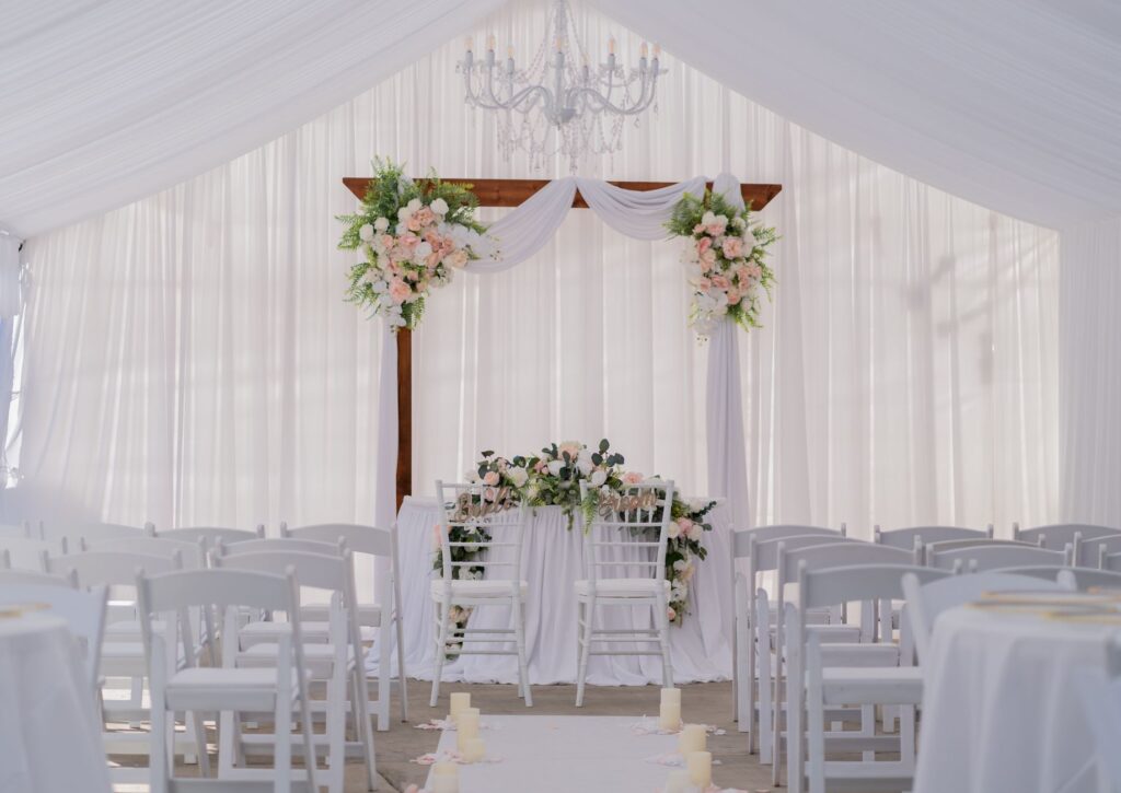A beautifully decorated Las Vegas wedding venue set up for an intimate ceremony, showcasing the possibilities of elopement…