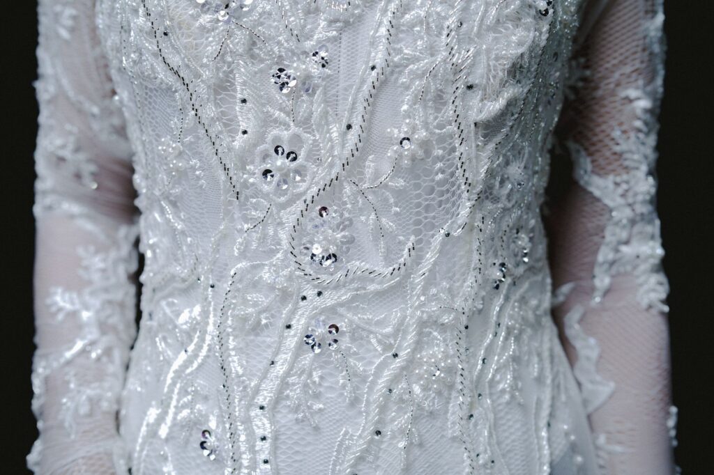 A close-up of a bridal gown that reflects the latest sustainable fashion trends. — Las Vegas wedding trends 2026